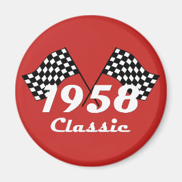 Retro 1958 Klassieke Zwarte & Witte Geruite Race V Magneet