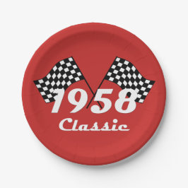 Retro 1958 Klassieke Zwarte & Witte Geruite Race V Papieren Bordje