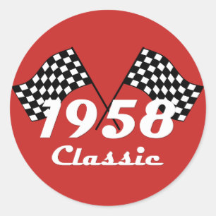 Retro 1958 Klassieke Zwarte & Witte Geruite Race V Ronde Sticker