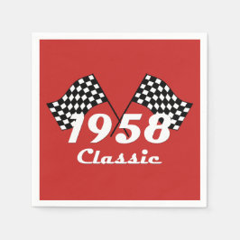 Retro 1958 Klassieke Zwarte & Witte Geruite Race V Servetten