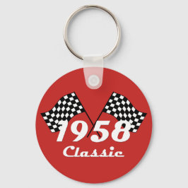 Retro 1958 Klassieke Zwarte & Witte Geruite Race V Sleutelhanger