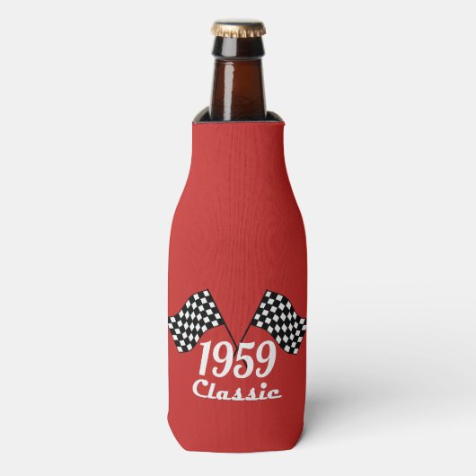 Retro 1959 Classic Black & White Checkered Flag Flesjeskoeler (Fles Voorkant)