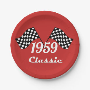 Retro 1959 Classic Black & White Checkered Flag Papieren Bordje
