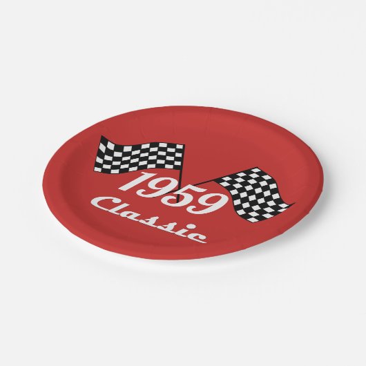 Retro 1959 Classic Black & White Checkered Flag Papieren Bordje (Gekanteld)