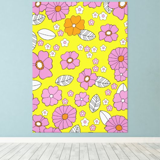 Retro 1960 Flowers Canvas Afdruk (Insitu (Houten vloer))