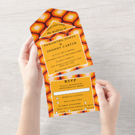 Retro  1960 jaren '70 Colorful Pattern Wedding All In One Uitnodiging