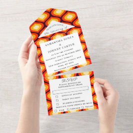 Retro  1960 jaren '70 Colorful Pattern Wedding All In One Uitnodiging