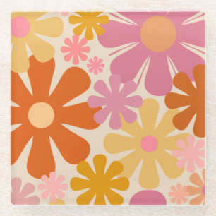 Retro 1960s bloemen bloemen bloemen bloemen 1970 glazen onderzetter