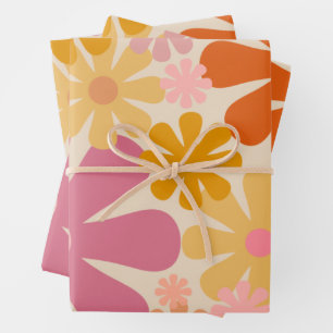 Retro 1960s bloemen bloemen bloemen bloemen 1970 inpakpapier vel