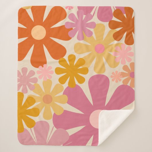 Retro 1960s bloemen bloemen bloemen bloemen 1970 sherpa deken (Voorkant)