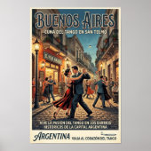 Retro 1960s Buenos Aires, Argentinië Reizen Poster (Voorkant)
