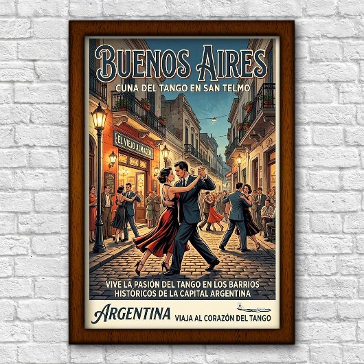 Retro 1960s Buenos Aires, Argentinië Reizen Poster