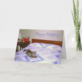 Retro 1960's Cat Laying  Chenille Deken Kaart