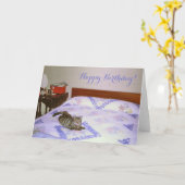 Retro 1960's Cat Laying  Chenille Deken Kaart (Gele Bloem)