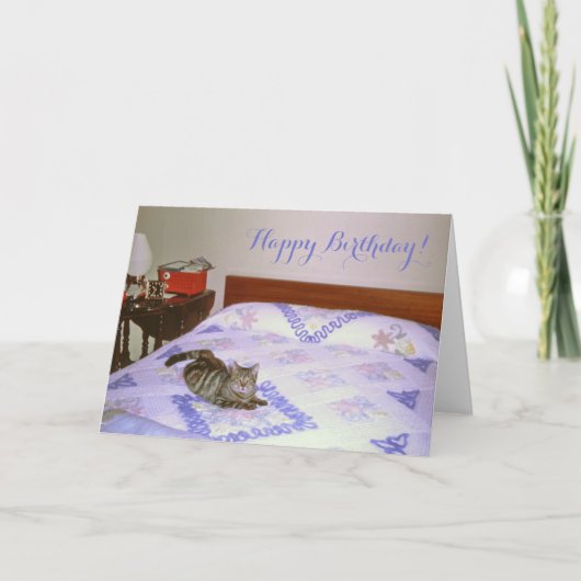 Retro 1960's Cat Laying  Chenille Deken Kaart (Voorkant)