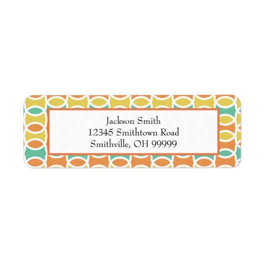 Retro 1960s Circles Ovalen Oranje Blauwgroen Gold Etiket (Voorkant)