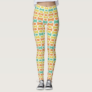Retro 1960s Circles Ovalen Oranje Blauwgroen Gold Leggings