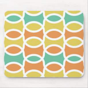 Retro 1960s Circles Ovalen Oranje Blauwgroen Gold Muismat