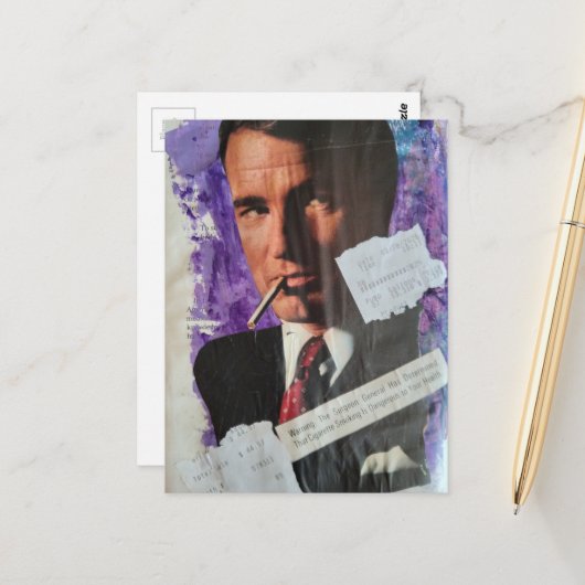 Retro 1960s era smoker man heath danger collage briefkaart (Voorkant / Achterkant in situ)