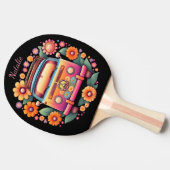 Retro 1960s Flower Bus Monogram Tafeltennisbatje (Zijkant)