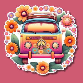 Retro 1960s Flower Bus Waterdicht Sticker