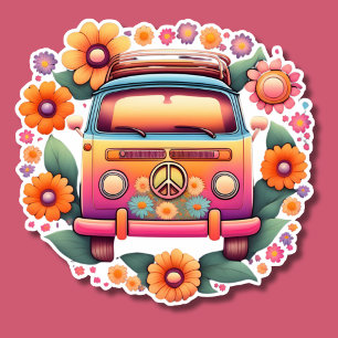Retro 1960s Flower Bus Waterdicht Sticker