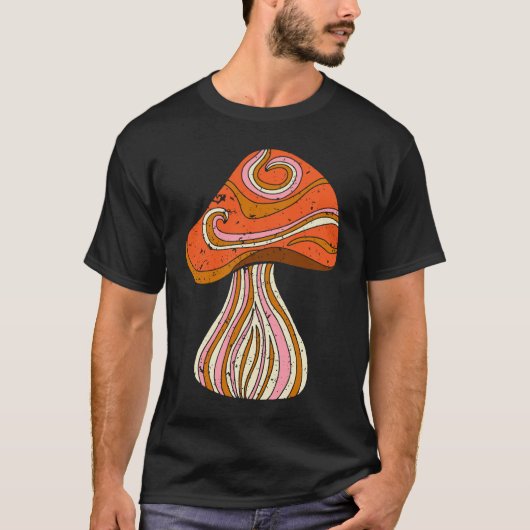 Retro 1960s Hippy Style Distressed Mushroom Graphi T-shirt (Voorkant)