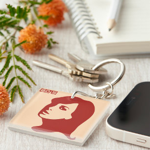 Retro 1960s minimalistische vrouw illustratie kuns sleutelhanger