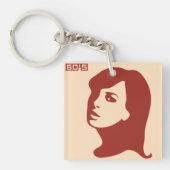 Retro 1960s minimalistische vrouw illustratie kuns sleutelhanger (Voorkant)