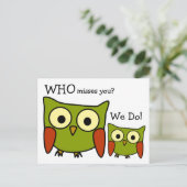 Retro 1960's Owl Miss You Briefkaart (Staand voorkant)