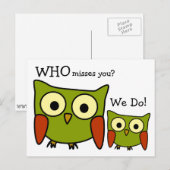 Retro 1960's Owl Miss You Briefkaart (Voorkant / Achterkant)