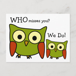Retro 1960's Owl Miss You Briefkaart