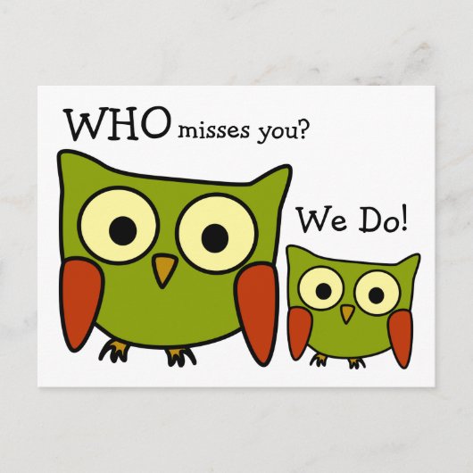 Retro 1960's Owl Miss You Briefkaart (Voorkant)