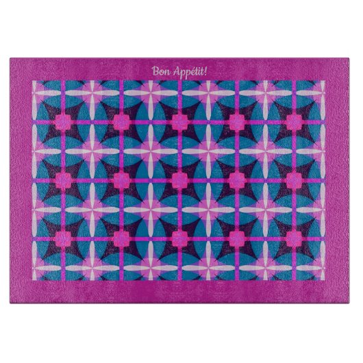 Retro 1960's Stijlpatroon in Roze, Paarse & Blauw Snijplank (Voorkant)