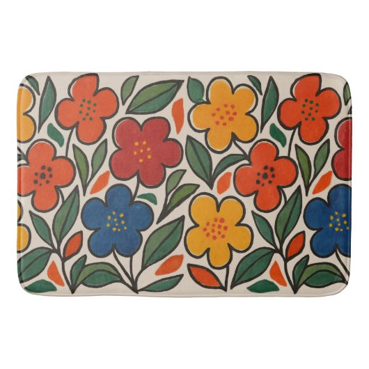 Retro 1960s Style Floral Pattern Badmat (Voorkant)