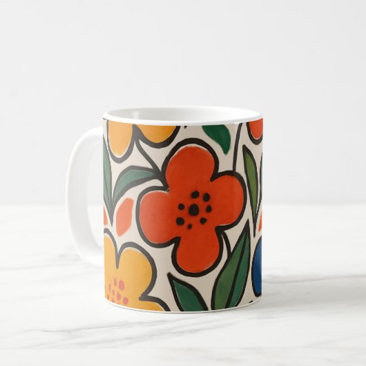 Retro 1960s Style Floral Pattern Koffiemok (Voorkant links)