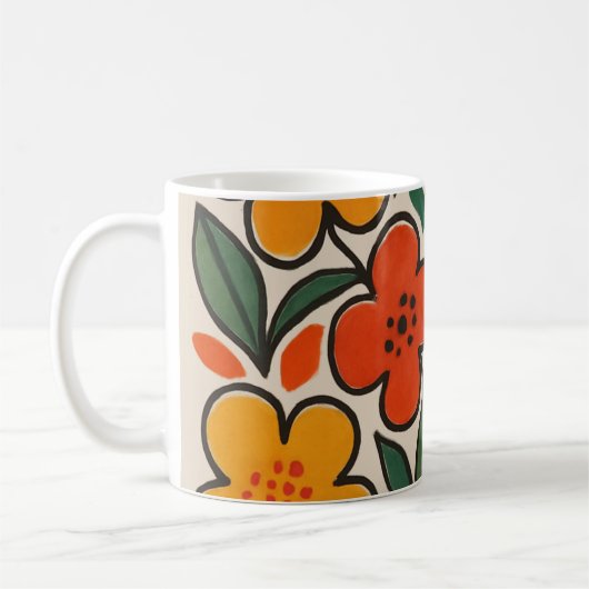 Retro 1960s Style Floral Pattern Koffiemok (Links)