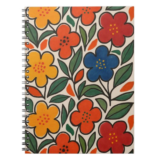 Retro 1960s Style Floral Pattern Notitieboek (Voorkant)