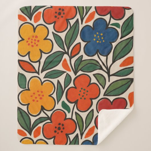 Retro 1960s Style Floral Pattern Sherpa Deken (Voorkant)
