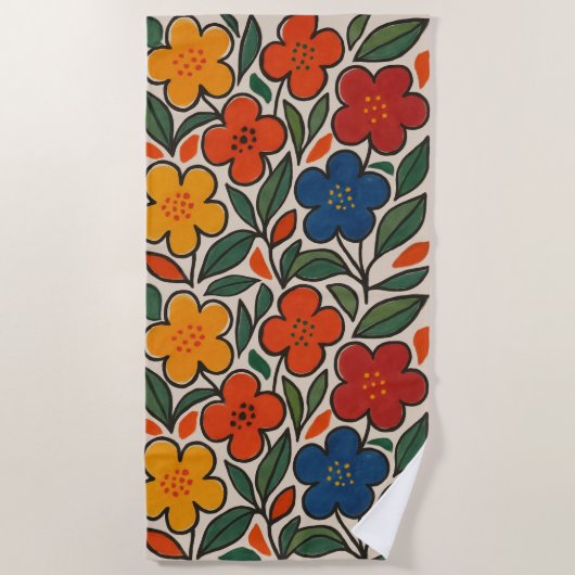 Retro 1960s Style Floral Pattern Strandlaken (Voorkant)