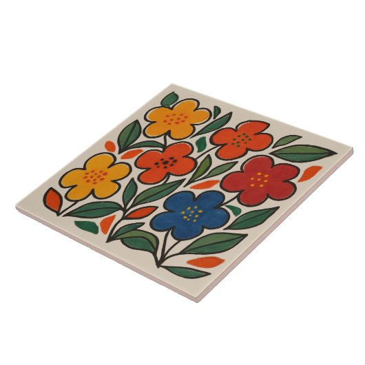 Retro 1960s Style Floral Pattern Tegeltje (Zijkant)