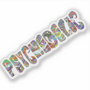 Retro 1960s woord psychedelisch in kleurrijk patro sticker