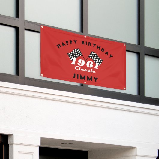 Retro 1961 Classic Black White Checked Race Flag Spandoek (Buitenkant Gebouw)