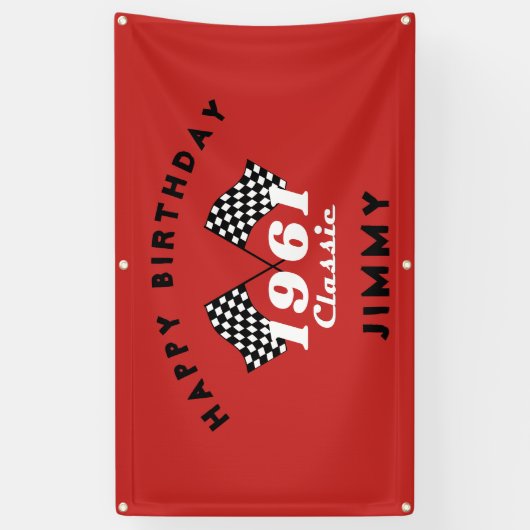 Retro 1961 Classic Black White Checked Race Flag Spandoek (Verticaal)