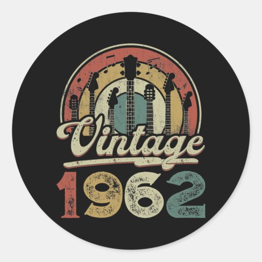 Retro 1962 Guitarist 1962 Birthday Guitar Ronde Sticker (Voorkant)