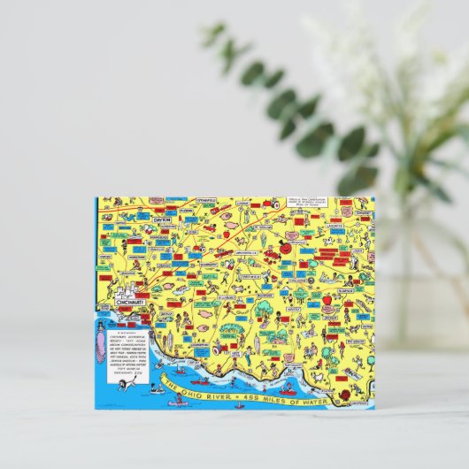 Retro 1966 Cincinnati, briefkaart van de Ohio-kaar (Staand voorkant)