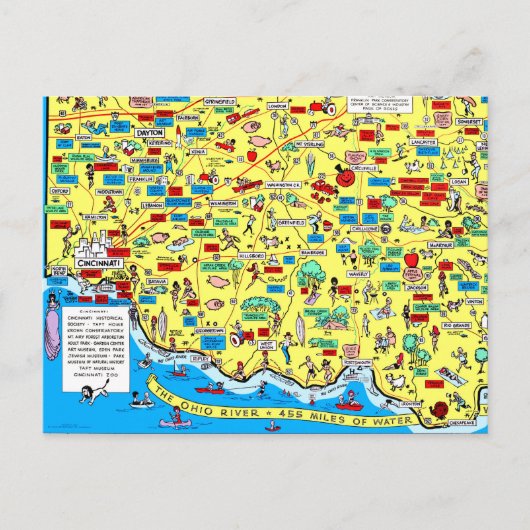 Retro 1966 Cincinnati, briefkaart van de Ohio-kaar (Voorkant)