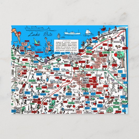 Retro 1966 Cleveland, briefkaart Ohio-kaart (Voorkant)