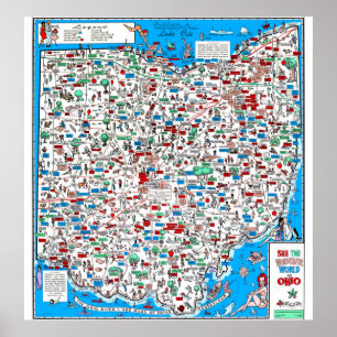 Retro 1966 Ohio cartoon map Poster