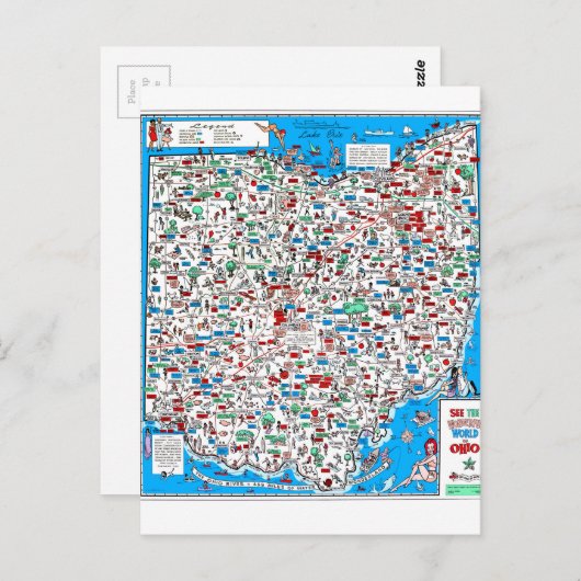 Retro 1966 Ohio-kaart Briefkaart (Voorkant / Achterkant)